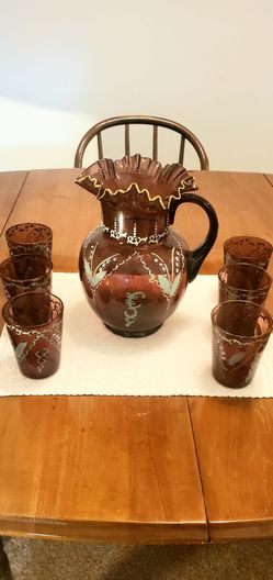 1920's Fenton Amethyst 7pc Pitcher Set