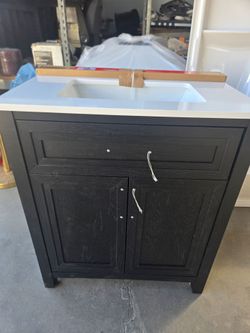 30inch Black Bathroom Vanity with White Countertop