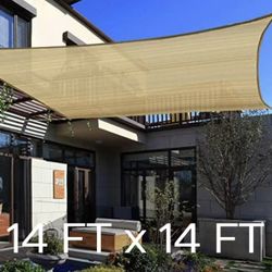 New In Box 14x14 Feet Sun Block Shade Sail Square Shape Screen With Anchor Ropes Tan Color Not A Waterproof Tarp 