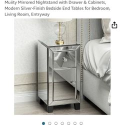 Muiity Mirrored Nightstand with Drawer & Cabinets, Modern Silver-Finish Bedside End Tables for Bedroom, Living Room, Entryway