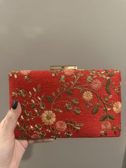 Amyra Red Indian Embroidered Clutch