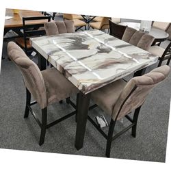 Faux marble top 5 pc counter height dining table set
