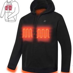 Heated Hoodie Sweatshirt Pullover Fleece Zip-up Loose-Fit Warm Jacket with Battery (Unisex)（L/XL）