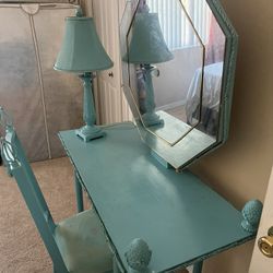 Antique Table, Chair, Mirror, Lamp And Misc Items