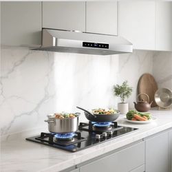 30" Under Cabinet Range Hood,1200CFM Vent Hood with Powerful Suction,4-Speed Exhaust Fan,Stainless Steel Ducted Kitchen Exhaust Hood with Led Lights,S