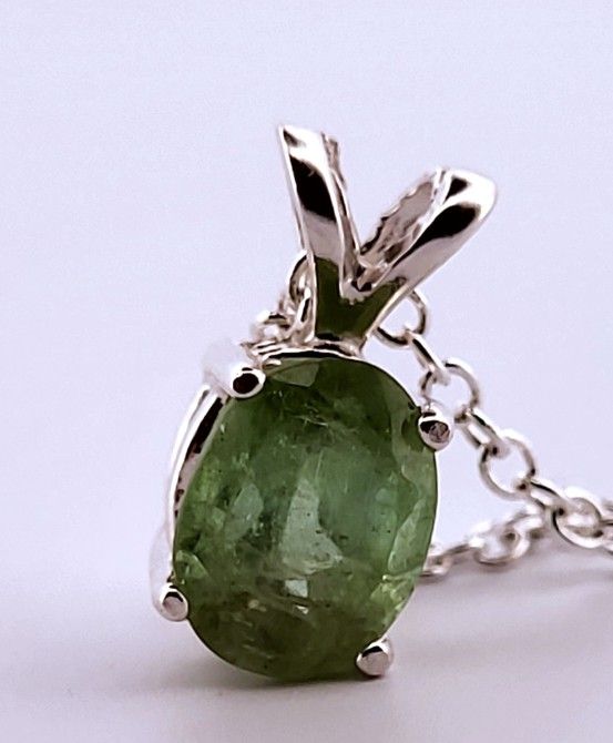 Natural Oval Green Tourmaline Sterling Silver Necklace