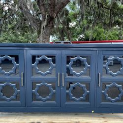 🏷WAREHOUSE CLEARANCE | Westbury 70" Console TV Stand Multimedia, Blue 💥 We Finance