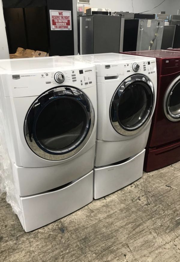 MAYTAG FRONT LOAD WASHER & GAS DRYER WITH PEDESTALS for Sale in Garden