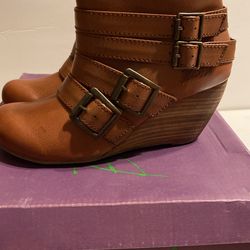 Tan Wedge Leather Bootie