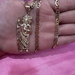 14k Gold Mariner Chain W San Judas