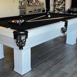 8ft White, or Black Solid Wood Pool Table! 3 Pieces of 1” Thick Slate! Price Includes Del & Setup! 