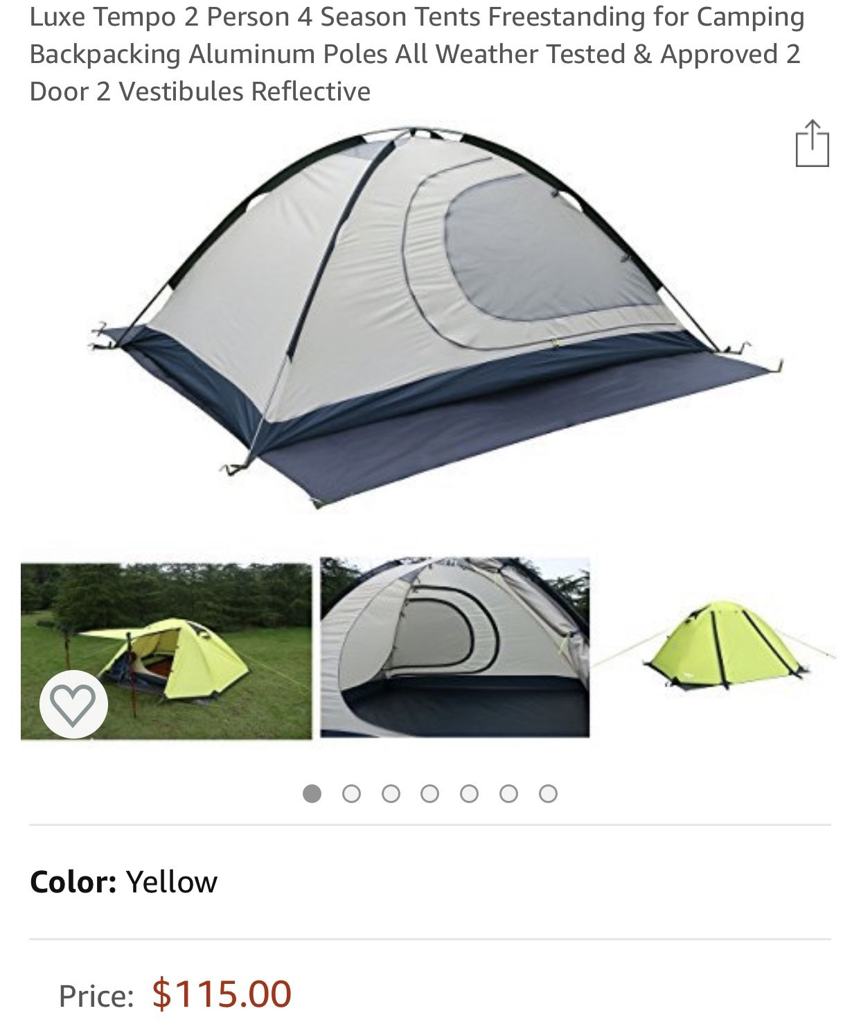 2 Person 4 Season Tents Freestanding for Camping Backpacking Aluminum Poles All Weather Tested & Approved 2 Door 2 Vestibules Reflective