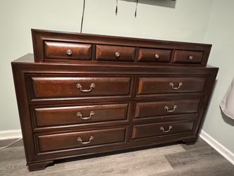 Dark Brown Wood Dresser with 10 drawers