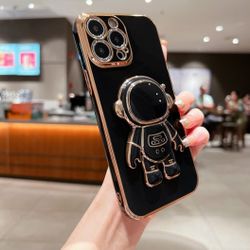 Astronaut Fold Stand Holder Case for iPhone 12Pro Max, 13 Pro Max, 14 Pro Max Luxury Plating Soft Cover