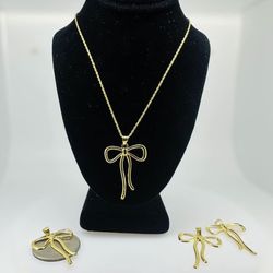 18K Real Gold Bow/Ribbon Necklace