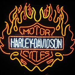 Harley Davidson motorcycle riders head on fire neon sign 34" X 34"