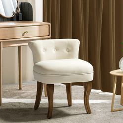 Velvet Vanity Stool with Low Back, Modern Vanity Chair with Solid Wood Legs, Small Upholstered Makeup Chair Home Decor for Bedroom Living Room Dressin