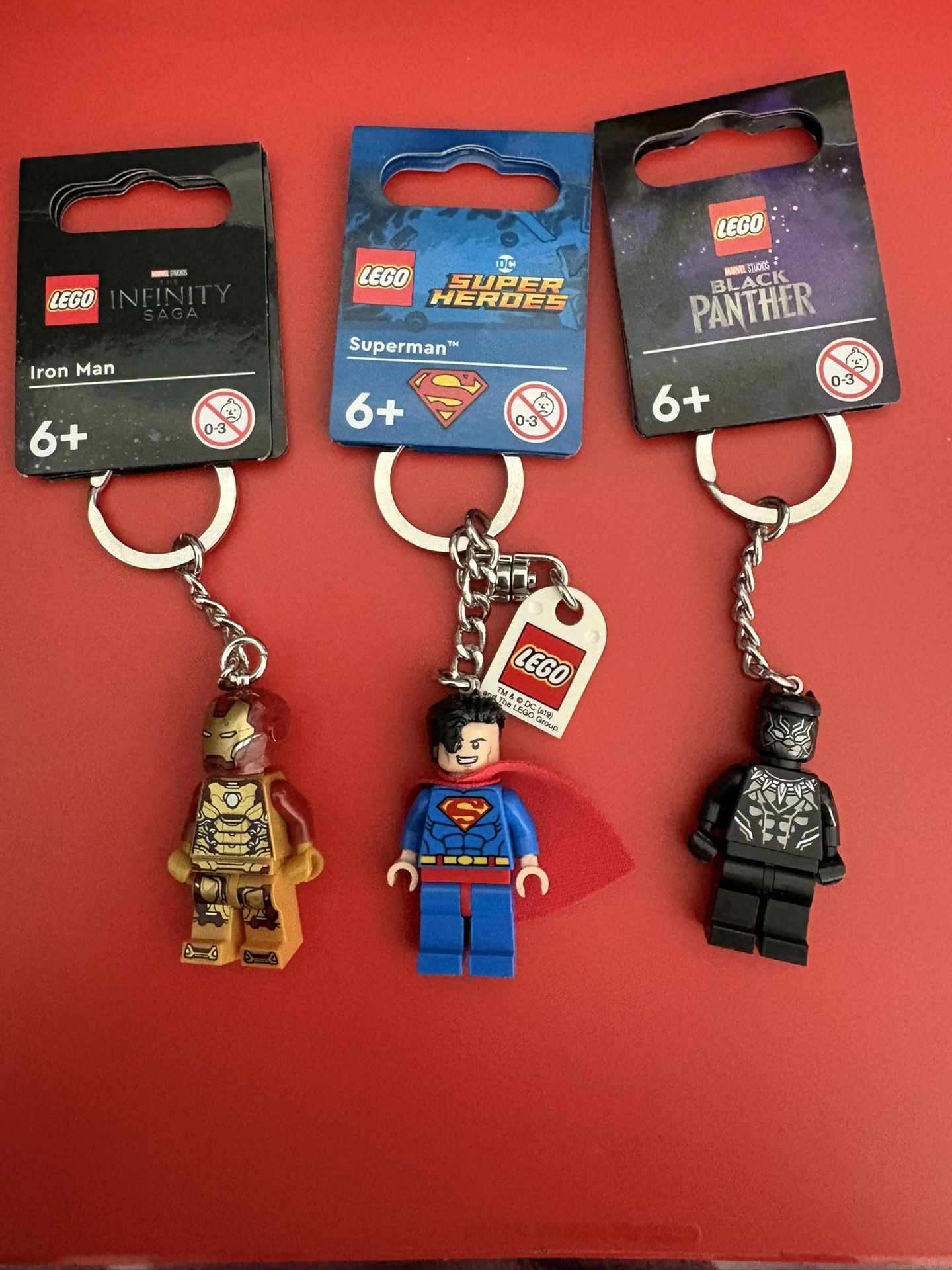 Lego Minifigure Keychains DC Marvel Superman Iron Man Black Panther Set Of 3
