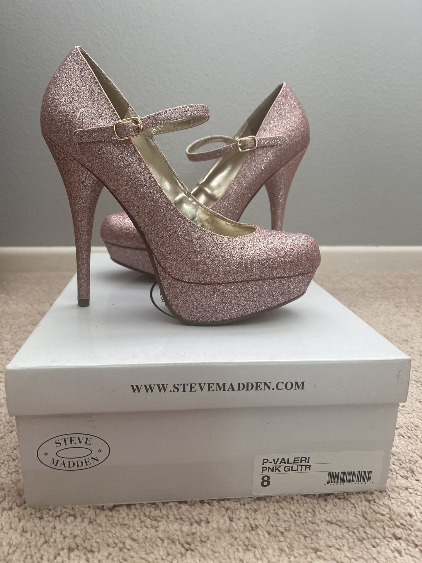 Steve Madden Pink Glitter Mary Jane Heels Size 8