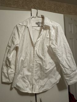 Juniors Coldwater Creek White petite medium long sleeve blouse zipper -Front Shirt
