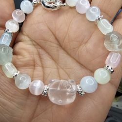 NEW HELLO KITTY Rose Quartz, Selenite &, Flourite Pastel Beaded Bracelet