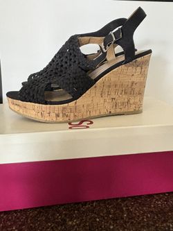 SO Black Wedge Heels Sandals Shoes Size 9.5 - Brand New In Box!