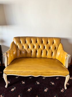 Vintage Tufted Leather Loveseat Settee