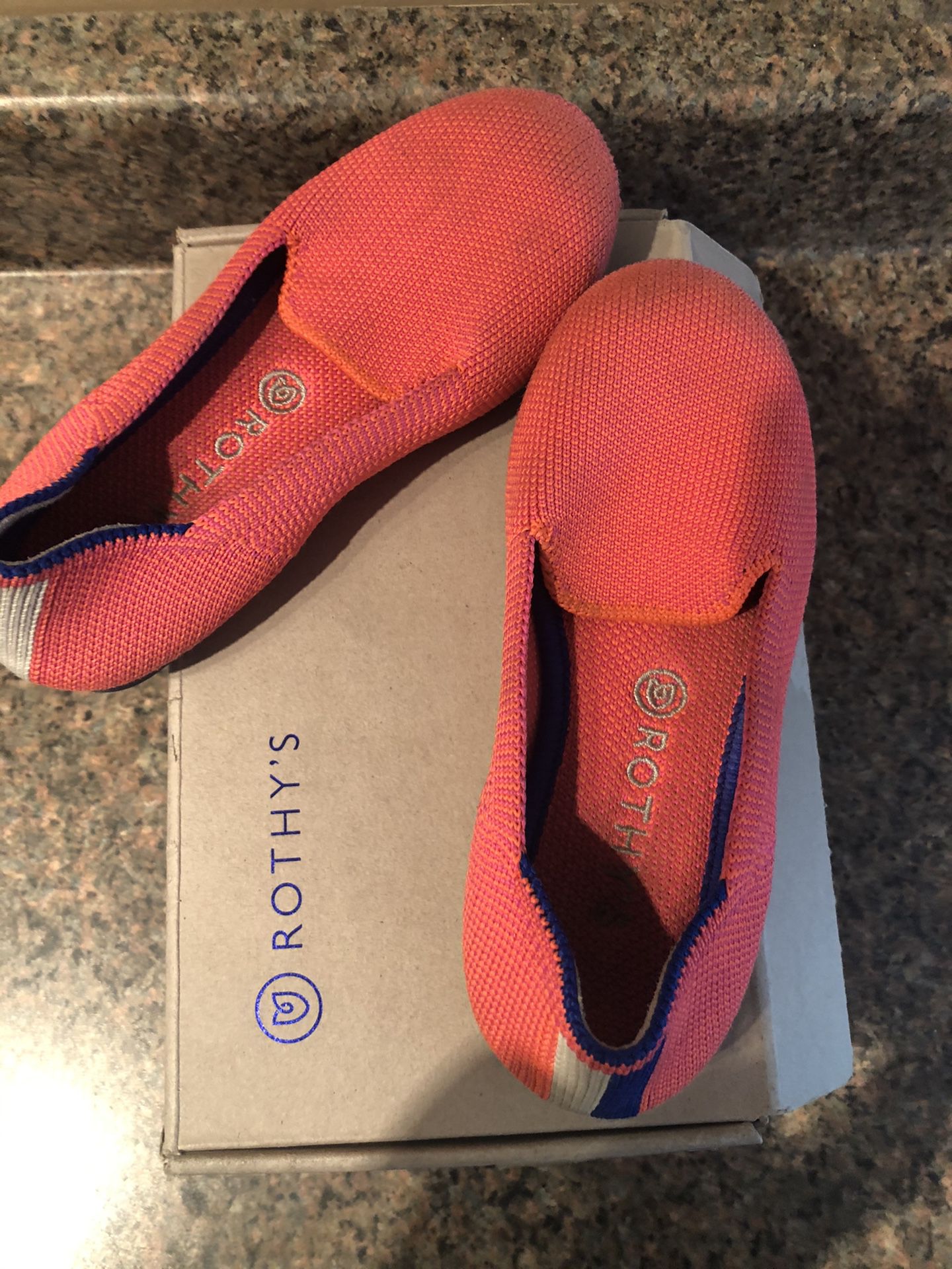 Rothy's Kids Flamingo Blue Trim Flat Shoes Pink Size US 10