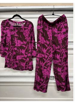Soft Surroundings Women's October Gauze Wide Leg Pants Set Top S, Pant M