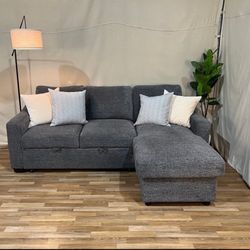Gray Aria Sleeper Sectional Couch With Power Ports! (FREE DELIVERY 🚚)