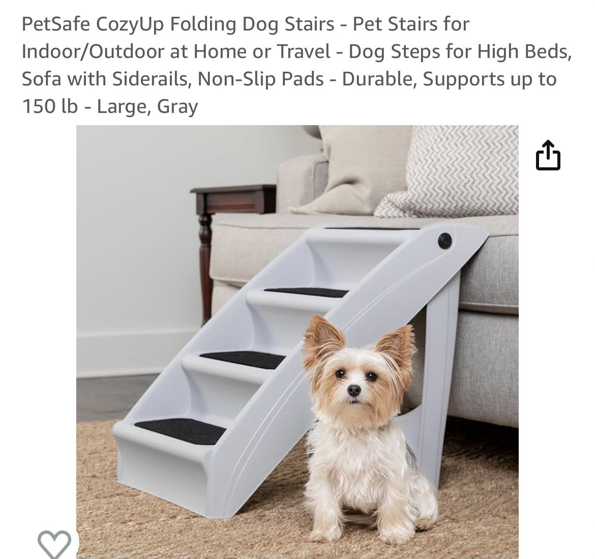 PetSafe CozyUp Folding Dog Stairs - Indoor/Outdoor at Home or Travel - Large 150 lb limit Grey New 
