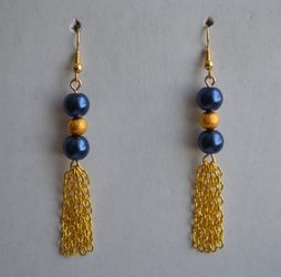 Blue pearl gold stardust bead chain tassel earring