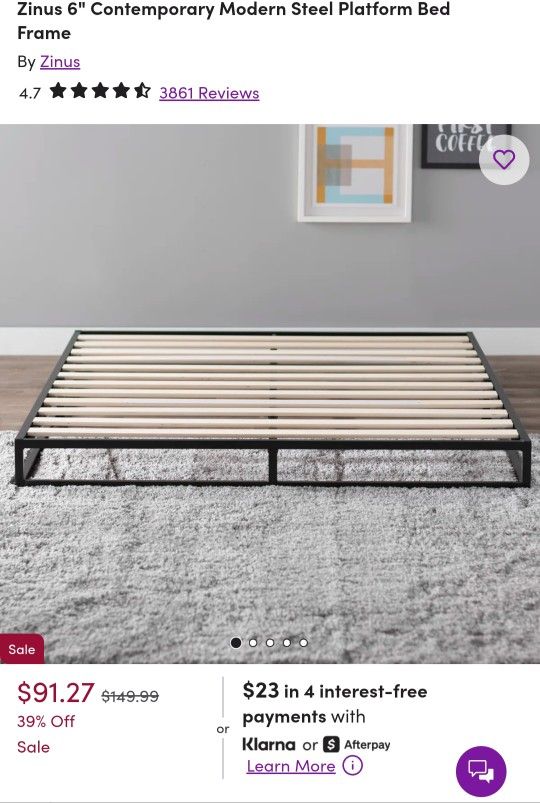 Zinus 6" Steel Platform Full Size Bed Frame