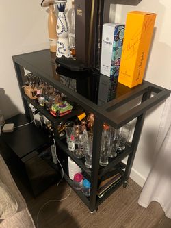 Gunmetal Bar Cart with Glass Shelves