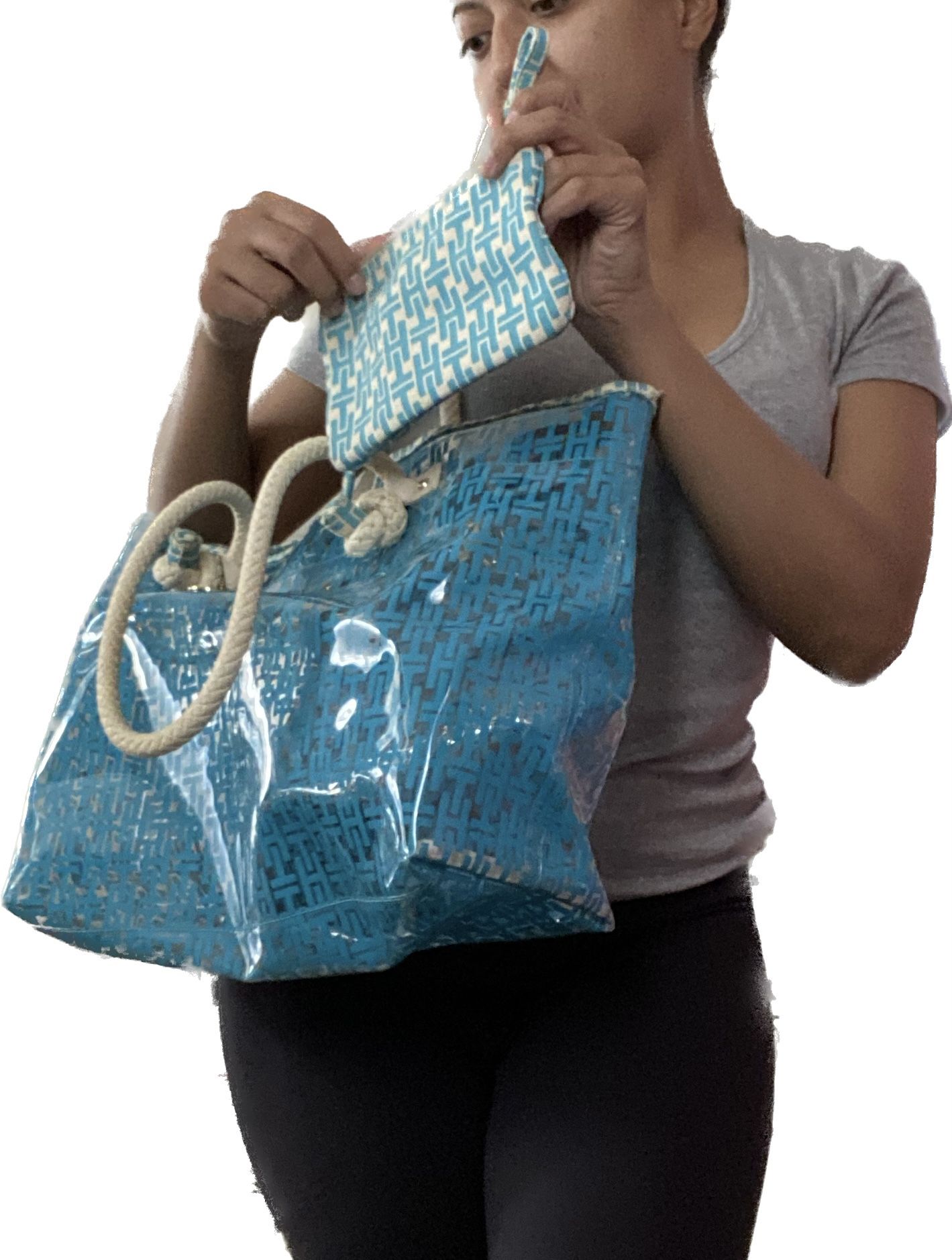 Clear with Blue Lettering Tommy Hilfiger Shoulder Bag