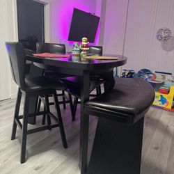 Pc Counter Height Dining Room With dark wood Stools And Bench