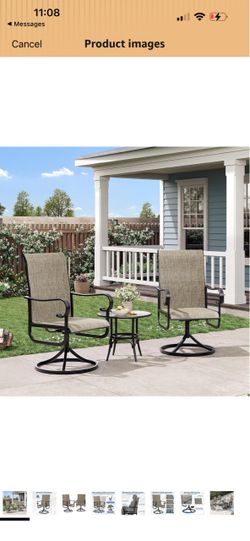 GarveeHome Set of 2 Breathable Textilene Lounge Chairs, Patio Chairs with 360° Rotating Metal Base, Weatherproof Armchair, for Patio and Garden, 50 x