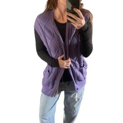 Vintage PJ Paul Jones plus size 2XL purple knit button down long tunic sweater vest men’s unisex womens  polyester 98%