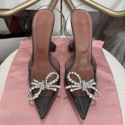 ✨ AUTHENTIC - Amina Muaddi Rosie PVC Clear Crystal Bow Pumps ✨