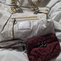 Lot Of 2 XC Coach Signature Large Tote Shoulder Bag Handbag Purse With Cosmetic Measures 15" X 12" X 4"