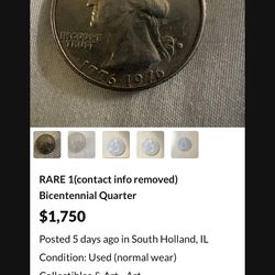RARE 1(contact info removed) Bicentennial Quarter