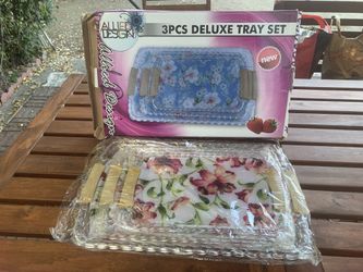 3 Piece Delux Floral Tray Set 