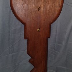 Vintage MCM Wooden Key Shaped Wall Mount Key Holder 3 Hooks 19x8x0.5"