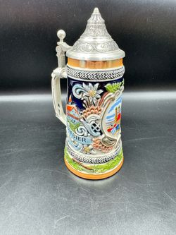 Vintage GERZ Germany Munich München German Beer Stein Pewter Lid Bavaria