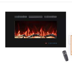 30” Electric Fireplace , Wall Mounted,13 Flame Colors, Thermostat in Black W-71