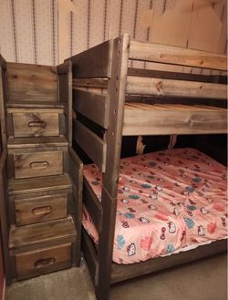 Rustic Wood Bunk Bed with Storage Stairs