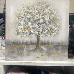 tree art decor wall painting gold 39 x39 inch