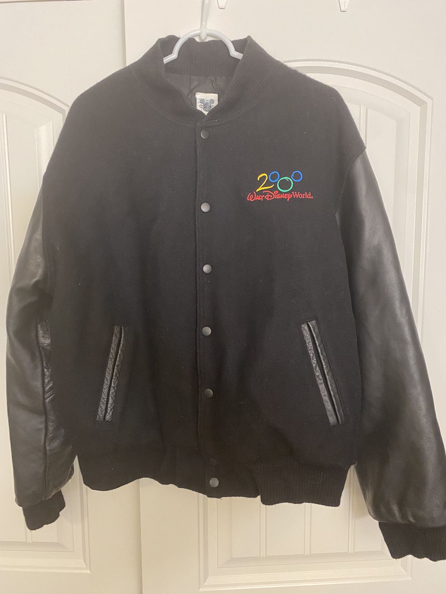 WDW Disney 2000 Varsity Bomber Jacket; Men’s Medium, Black, 80% Wool; Walt Disney World