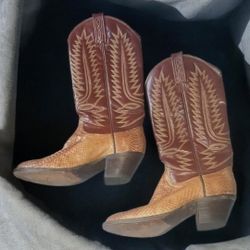 Dan Post women's size 6, leather and snakeskin, worn, scuffed on bottom but still good