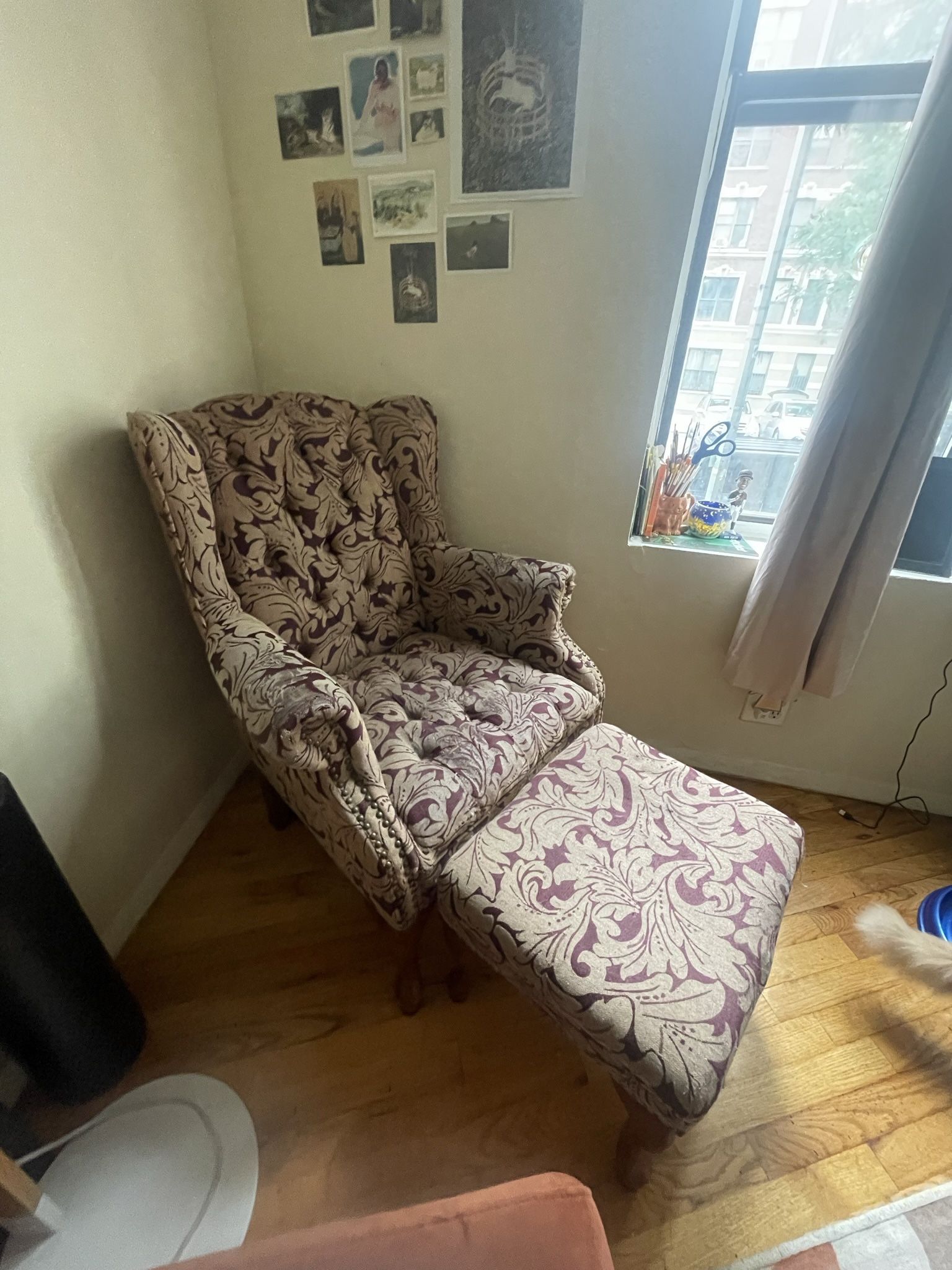 Winged Back Plum Chair With Ottoman